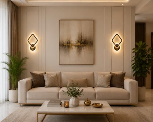 Image of fizzytech Crystal LED Wall Light, Modern Gold Finish Decorative Wall Lamp with 3 Colour Changing Modes for Living Room, Bedroom, Hallway & Home Decor, Pack of 2