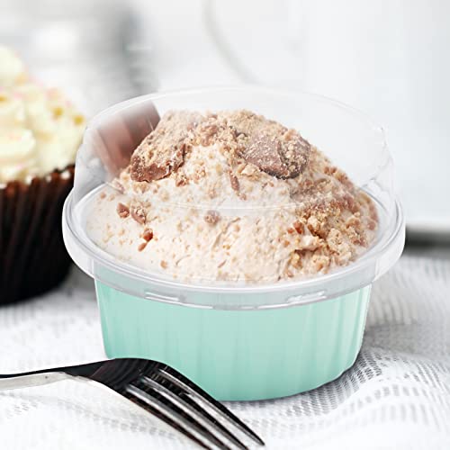 Aosyco Dessert Cups With Lids, 100Pcs 4 Colors Mixed Foil Cupcake Containers, 5Oz 125Ml Disposable Aluminum Foil Pans Ramekins, Baking Cups, Muffin Cupcake Liners With Lids #TOP1