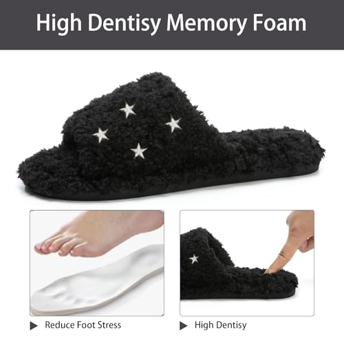Image of GOEWY Fuzzy Open Toe Slippers for Women Indoor Cozy Memory Foam Slip On House Slides Shoes Gifts for Womens Her Mom