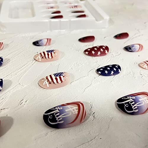 Tyuimhx 4Th Of July Oval Press On Nails Medium Length, Usa Independence Day False Nails American Flag Statue Of Liberty Designs Patriotic Fake Nails Full Cover Stick On Nail For Women Procession Glue On Nails thumb #5