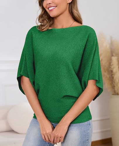 Image of MAKARTHY Womens Batwing Sleeves Knitted Dolman Pullovers Boat Neck Tops Sweatershirts