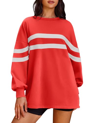 Panadila Womens Oversized Crewneck Sweatshirt Striped Pullover Long Sleeve Tunic Tops to Wear with Leggings