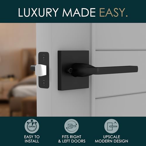 Image of Mega Handles Prime Privacy Lever Door Handle for Hallway, Closet and Bathroom, Keyless Reversible Design Door Levers, Fits All Standard Door Sizes, Covered Screws Included - Matte Black (1 Pack), 5 inch