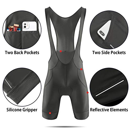 BALEAF Men\'s Cycling Bib Shorts 4D Padded Bike Bicycle Shorts Pockets Breathable Excellent Performance Fit UPF50+ Grey M - Thumbnail 5
