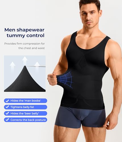 TAILONG Compression Shirts for Men Shapewear Slimming Body Shaper Waist Trainer Vest Workout Tank Tops Abdomen Undershirts3