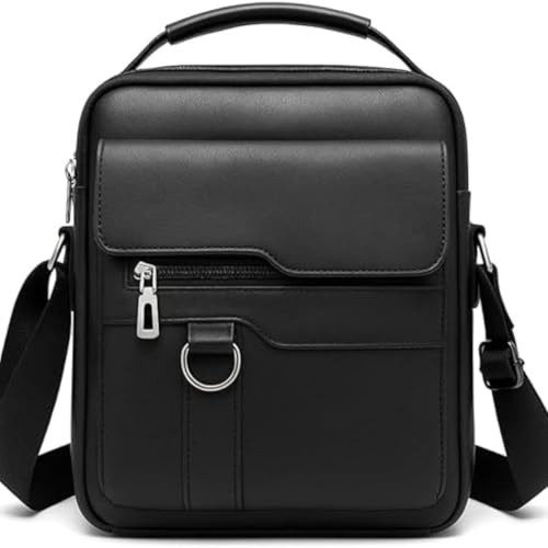Bolsa Tiracolo Masculina Couro Sintético PU Crossbody Transversal Ombro Mão Casual Executiva Trabalho Viagem Compacta Alça Ajustável Vintage Elegante (Preta)
