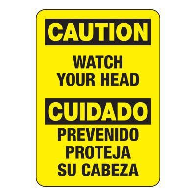 Señales De Precaución Bilingües: Cuidado Con La Cabeza Señal De Advertencia Carteles De Pared De Metal Decoración Cartel De Chapa Vintage Pared Muestra Placa Para Baño Taller Garaje S