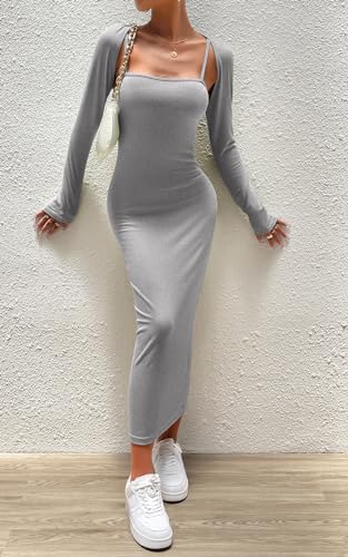 Image of Women's 2 Piece Outfits Slip Bodycon Maxi Dress Club and Night Out Dress