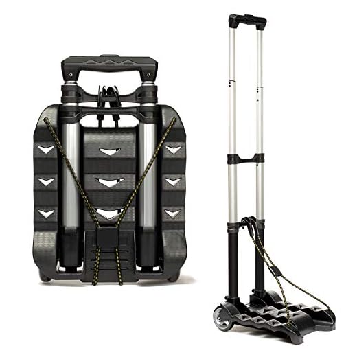 RMS Folding Luggage Cart - Lightweight Aluminum Collapsible and Portable Fold Up Dolly for Travel, Moving and Office Use (Black)