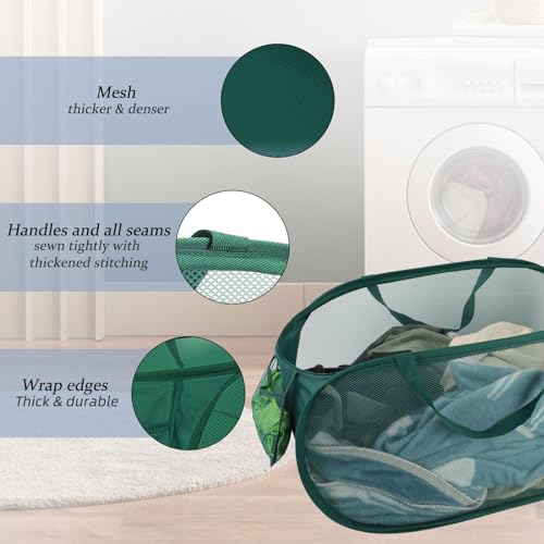 Image of 100L Foldable Laundry Baskets 2 Pack, Extra Large Mesh Pop Up Laundry Hamper, Dirty Clothes Hamper with Handles, Pop-up Hampers for Laundry Travel. Dorm or Home Portable Clothes Baskets.Green 2H