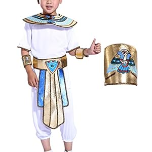inhzoy Disfraz de Faraón Egipcio para Niños Halloween Conjunto de Disfraz Infantil Egipcio Cosplay de Faraón Top&Pantalones&Brazaletes&Cinturón&Tocado&Cuello Edad 4-14 años