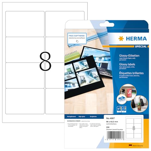 Étiquettes haute brillance Herma 4907 autocollantes format 96 x 63,5 mm blanc
