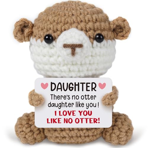 Sayregifty Daughter Gifts from Mom Dad, Handmade Crochet Otter for Daughter, Funny Mothers Day Christmas Graduation Birthday Gifts for Daughter.