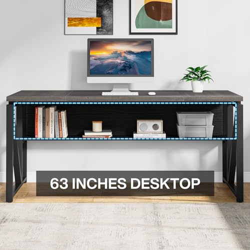 Image of Tribesigns L Shaped Desk with Drawer Cabinet, 63 inch Executive Computer Desk and lateral File Cabinet, 2 Piece Home Office Furniture with Drawers for Hanging File, Doors with Locks (Gray, 63 inches)