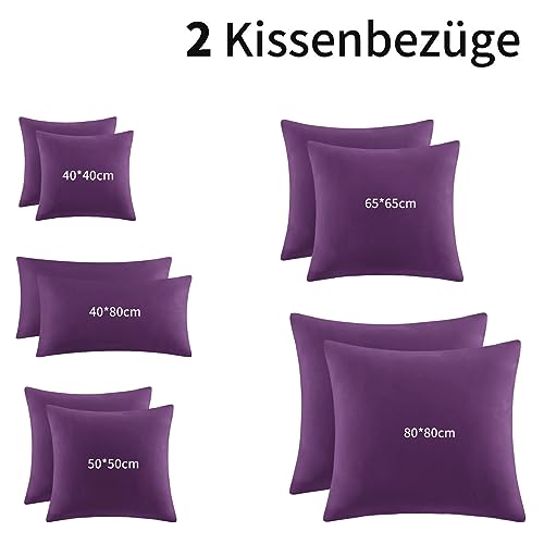 Aisbo Kissenbezug 80x80 2er Set - Kopfkissenbezug 80 x 80 Lila mit Reißverschluss aus Mikrofaser, ÖKO-TEX Pillow Cover 80x80cm… – Ansicht 6