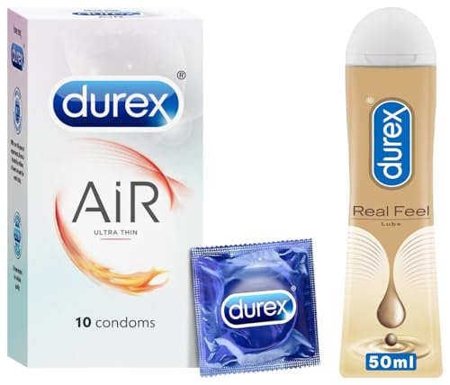Image of Durex Real Feel Long-Lasting Lubricant - 50ml & Durex Air Condoms for Men - 10 Count | Suitable for use with lubes & toys COMBO