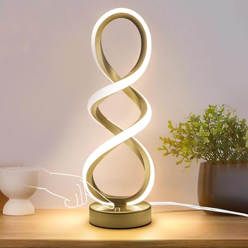 Modern Spiral Table Lamp, Bedside Lamp with Dimmable Metallic Bedside Lamp with Touch Controller, 3 Colour Temperature, Decorative Lamp for Living Room for Bedroom, Living Room, Home Office
