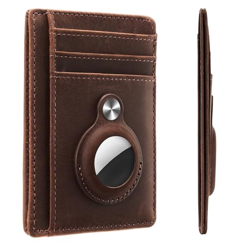 Image of Hawanik Slim Minimalist Front Pocket Wallet with Built-in Case Holder for AirTag