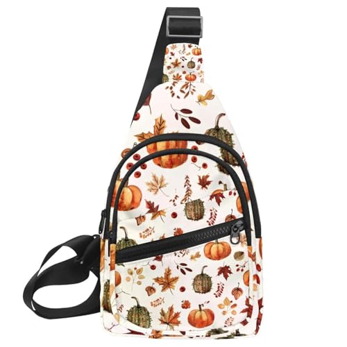Mochila cruzada ideal para viajar y senderismo con estampado original de hojas de calabaza