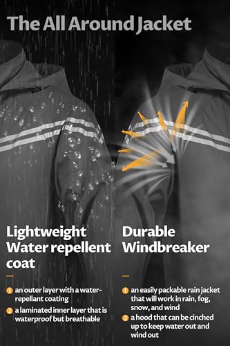 Image of CREATMO US Men's Packable Waterproof Running Rain Coats Reflective Cycling Jacket Windbreaker With Removable Hood