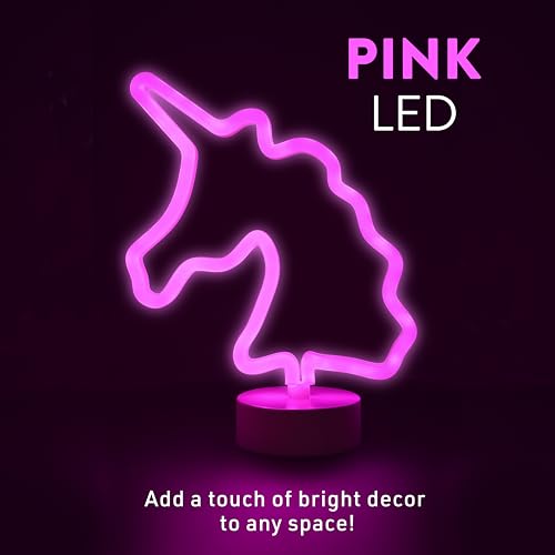 Image of Xtreme Unicorn Neon Pink LED Tabletop Sign with Holder Base, Battery Powered, 4 Hour Timer, Night Light, Christmas or Birthday Gift