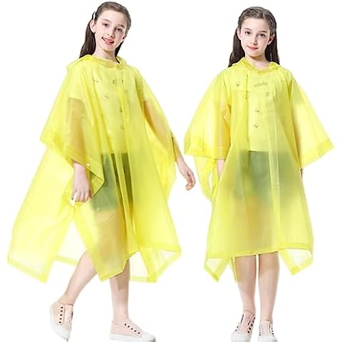 RUISHYY Rain Poncho for Kids (2 Pack), Reusable EVA Children Raincoat Ponchos Rain Jacket with Hood for 6-14 Girls Boys (2 Yellow) Cover