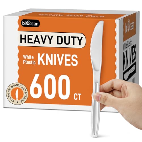 600Pack Disposable Plastic Knives Bulk White Heavy Duty Silverware - Value Pack Cutlery Set For Parties Restaurant (600KNIVES)