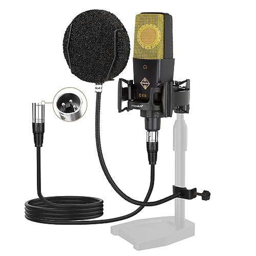 Proar C414 Xlr Podcast Microphone Professional Cardioid Studio Condenser Microphone 25Mm Large Diaphragm Computer Pc Gaming Mic Kit cover