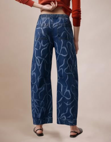 Kedera High Rise Bow Print Barrel Jeans for Women Wide Leg Denim Pants Baggy Boyfriend Jeans with Pockets2