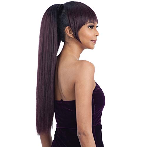 YAKY STRAIGHT (1B Off Black) - Freetress Equal Synthetic Drawstring Ponytail & China Bang