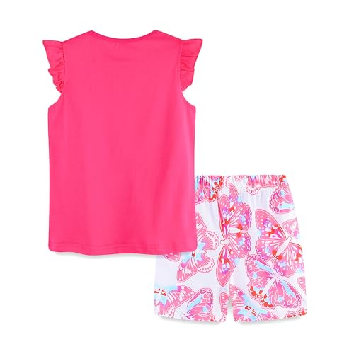 Image of HILEELANG Toddler Girl Summer Short Outfit Sets Cotton Short Sleeve Tops Tees Shorts Clothing Sets