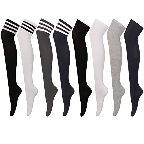 NEWITIN 8 Pairs High Thigh Socks Striped Over Knee Thin Tights Long Stocking Knee High Leg Warmer Long Socks for Women Girls