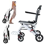 Portable Folding Transport Wheelchair, Lightweight Travel Wheelchair for Seniors with Wider Seat, Telescopic Handle, 12' Rear Wheels & Safety Belt, Supports 120kg (16'' Seat)