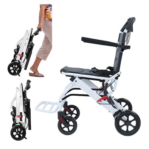 Portable Folding Transport Wheelchair Lightweight Travel Wheelchair for Seniors with Wider Seat Telescopic Handle 12 Rear Wheels & Safety Belt Supports 120kg (16 Seat)