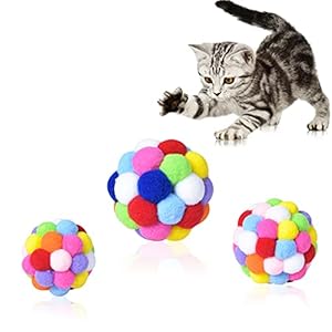 Ehuihuan Jouet Chat Interactif – 3 Balles Magiques en Peluche pour Chat et Chaton – Balle Chat Interactive avec Cloche, Balles en Peluche Colorées pour Chats, L M S