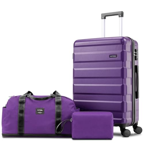 Hoteel Luggage Sets 3 Piece 4-Yr Warranty Durable Suitcase Dual-Spinner Wheel TSA Lock Lightweight Travel Hardshell ABS Carry on Luggage for Men&Women Royal Purple(20in/DB/TB)