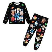 HNLAZJL Boys Clothes Set Brain 67 Theme Six Seven Cartoon Long Sleeve Shirt and Pants Outfits for Kids 5-12 Years