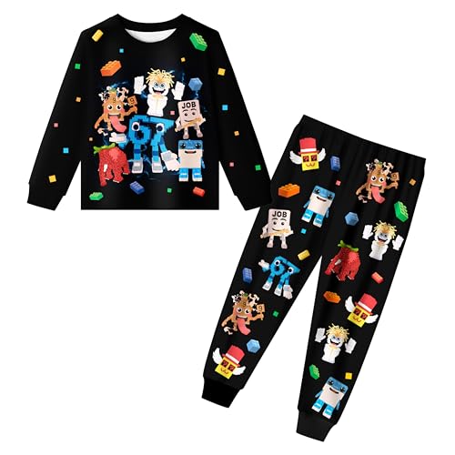 HNLAZJL Boys Clothes Set Brain 67 Theme Six Seven Cartoon Long Sleeve Shirt and Pants Outfits for Kids 5-12 Years