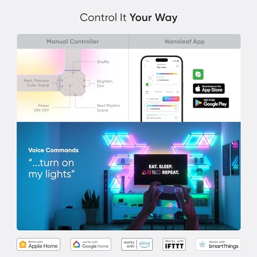 Nanoleaf NL59K03-4SN00 Lines Wifi Smart Rgbw 16M+ Color Led Dimmable Gaming And Home Decor Wall Lights 90 Degree Smarter Kit thumb #5