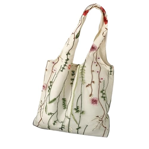 OZLCUA Sac en Toile brodé for Femme, Grande capacité, Motif Floral Blanc, en Maille, for l'été, Les Voyages et la Plage