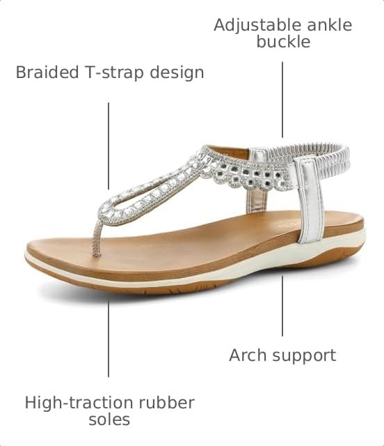 Image of UBFEN Womens Flat Sandals Dress Braided T-Strap Thong Sandals with Arch Support Comfortable for Walking