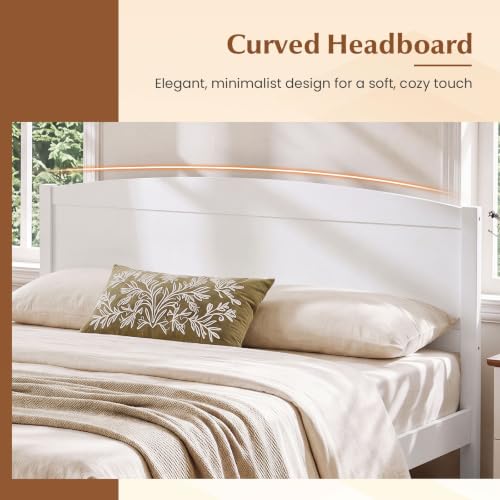 Image of GIANTEX Full Size Wooden Bed Frame with Curved Headboard, Wood Slat Support