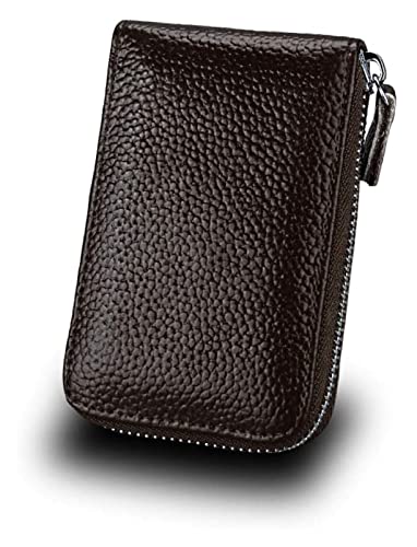 Card Holder Leather Organ Multiple Card Slots Case Retro Zipper Coin Pocket Wallets(Coffee)