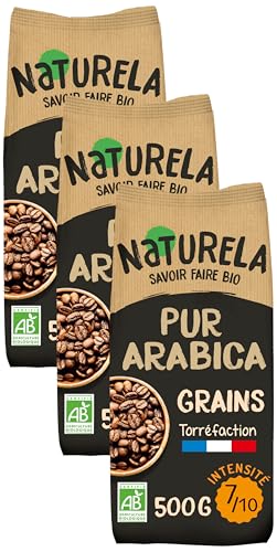 NATURELA - Café Grains Bio - Café Arabica Bio - Torréfaction Lente - Fabriqué en France - 500g (Lot de 3)