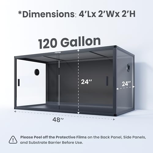 Image of Phailozoo 120 Gallon Reptile Terrarium with 10' Stacker, Black Tempered Glass Reptile Tank, Perfect for Bearded Dragon, Snake, Lizard Enclosure