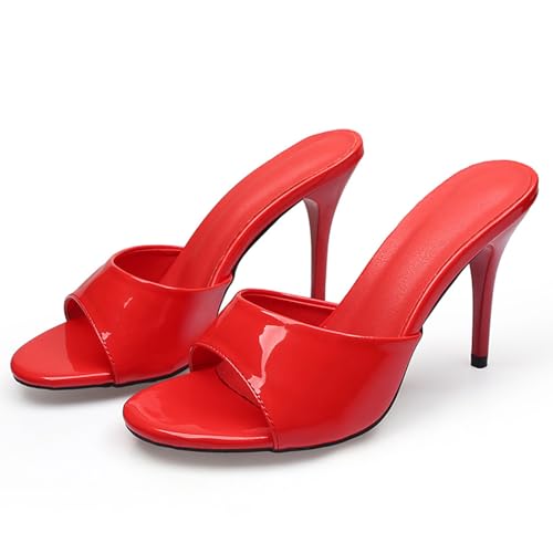 Women's Patent Leather Stiletto High Heel Sandals Round Open Toe Slip-on Sexy Wedding Prom Party Dress Slippers Sandals Grace Formal Office Business Slippers