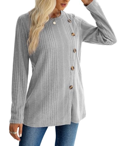 Image of XIEERDUO Long Sleeve Tops for Women Tunics Buttons Front Slit