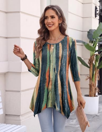 Image of Zeagoo Womens Tops 3 /4 Sleeve Loose Fit Dressy Tunics Plus Size Boho Shirts