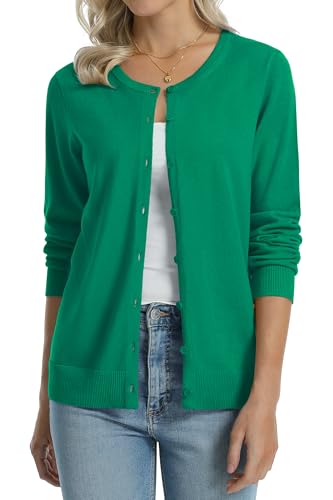 Image of QUALFORT Women's 100% Cotton Lightweight Cardigans Long Sleeve Knitted Button Down Sweater