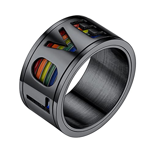 PROSTEEL drehbare Ring für Homosexuell schwarz Edelstahl LOVE IS LOVE Spinner Ring Größe 64 LGBT Gay & Lesbian Bandring Partnerring Verlobungsring Modeschmuck Accessoire